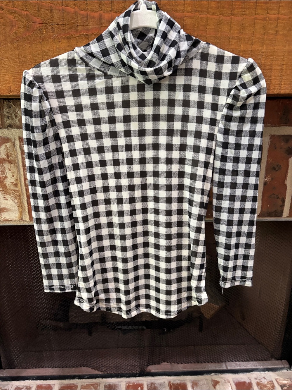 Free People Black and White Checkered Long Sleeve Turtleneck